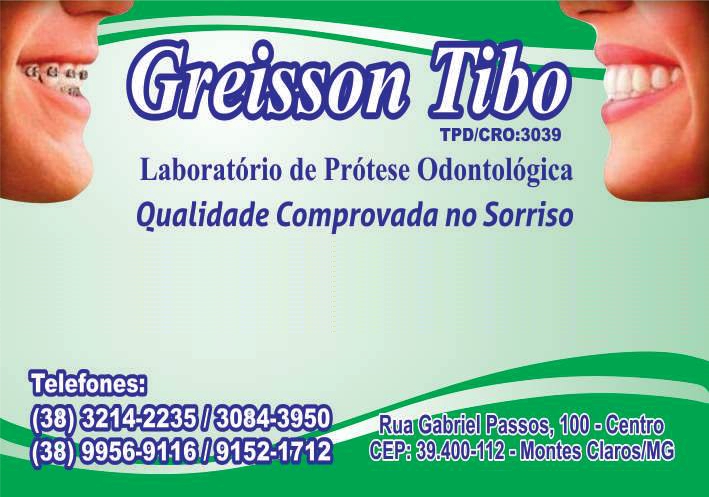 Site e aplicativo comercial do Laboratório de Prótese Greisson Tibo. Telefone: (38) 3214-2235.